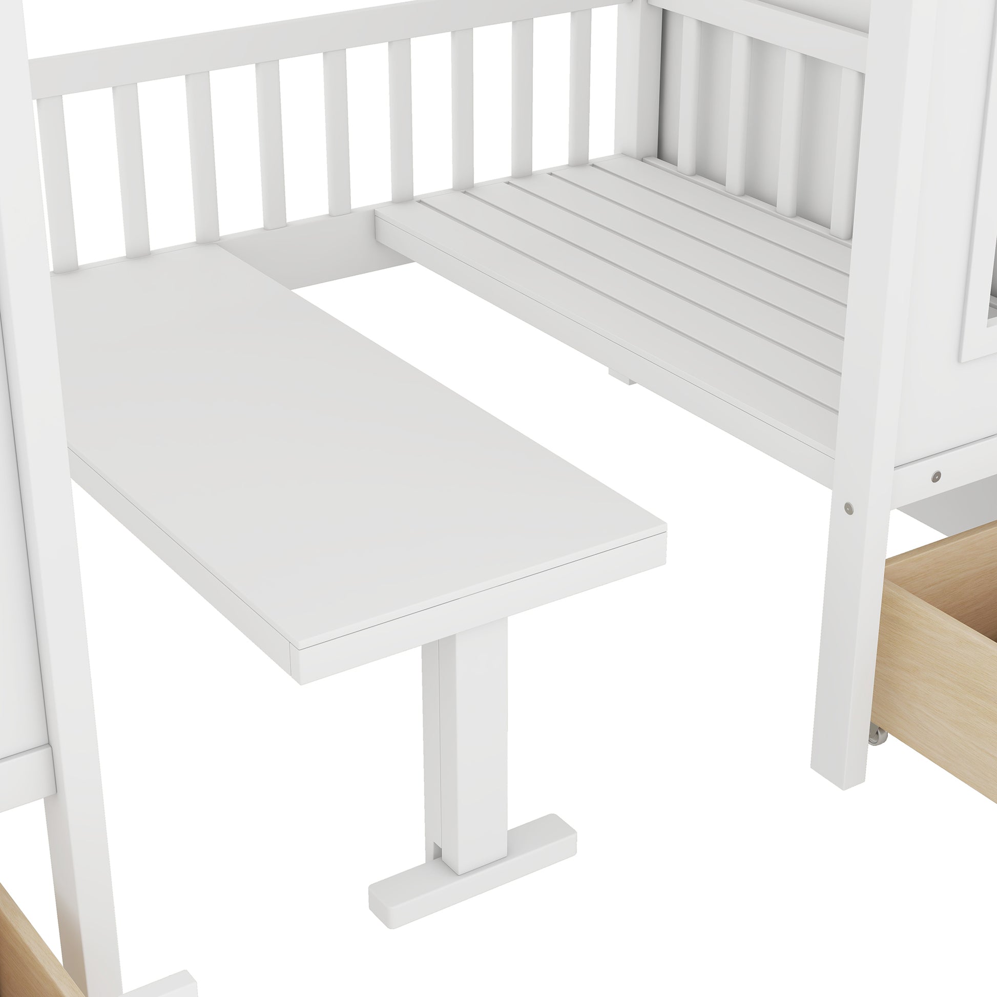 Twin Over Twin Bunk Bed With Changeable Table, Bunk Bed Turn Into Upper Bed And Down Desk White Twin White Solid Wood