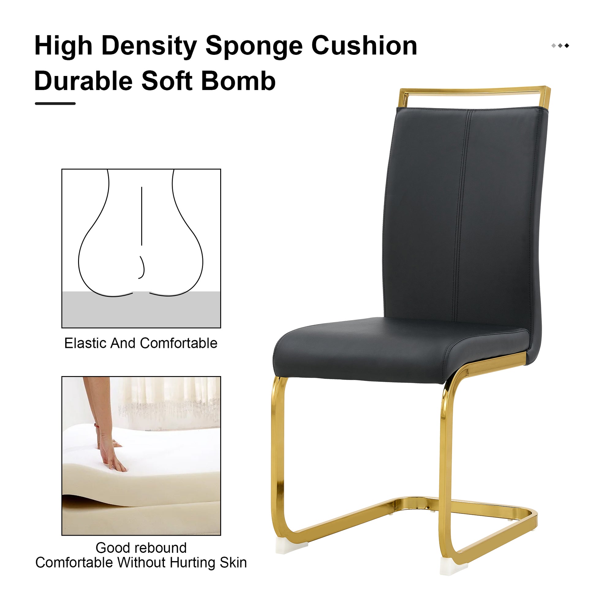 Table And Chair Set, White Imitation Marble Texture Glass Tabletop, Black Mdf Table Legs, Stable And Beautiful. Modern Simple Dining Table, Comfortable Seating. White Black Seats 4 Mdf Glass