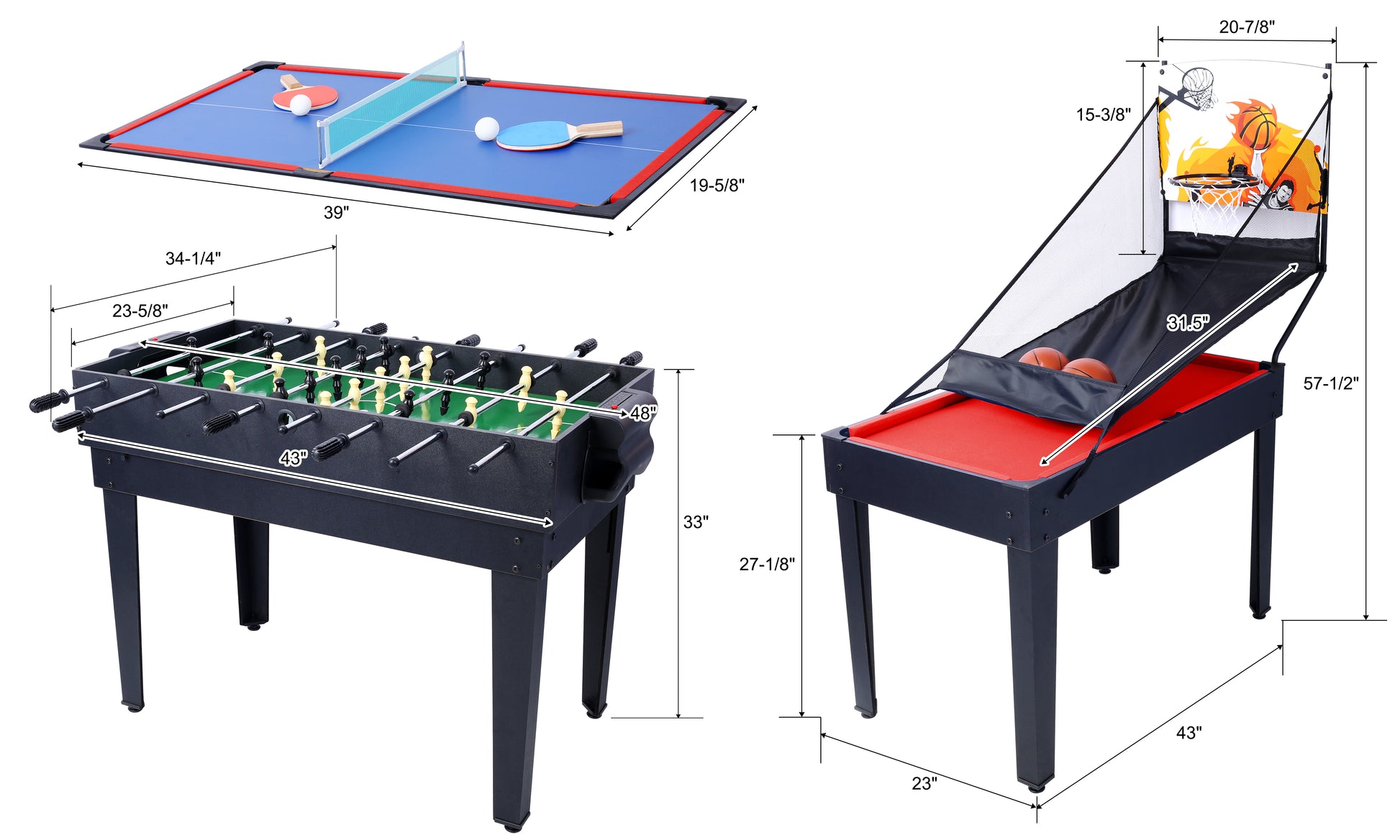 5 In 1 Multi Game Table Billiards, Push Hockey, Foosball, Ping Pong, And Basketball Black Red Black Mdf Steel