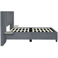 Full Size Upholstered Platform Bed With Big Headboard, Bedroom Furniture, Velvet, Gray Full Gray Plywood