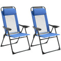 Outsunny Folding Patio Chairs Set Of 2, Outdoor Deck Chair With Adjustable Sling Back, Camping Chair With Removable Headrest For Garden, Backyard, Lawn, Blue Blue Steel