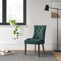 Esme 24 Inch Solid Wood Dining Chair, Velvet, Tufted, Set Of 2, Green Brown Green Wood Fabric