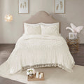 Tufted Cotton Chenille Medallion Fringe Coverlet Mini Set Off White King Cal King King Off White Cotton