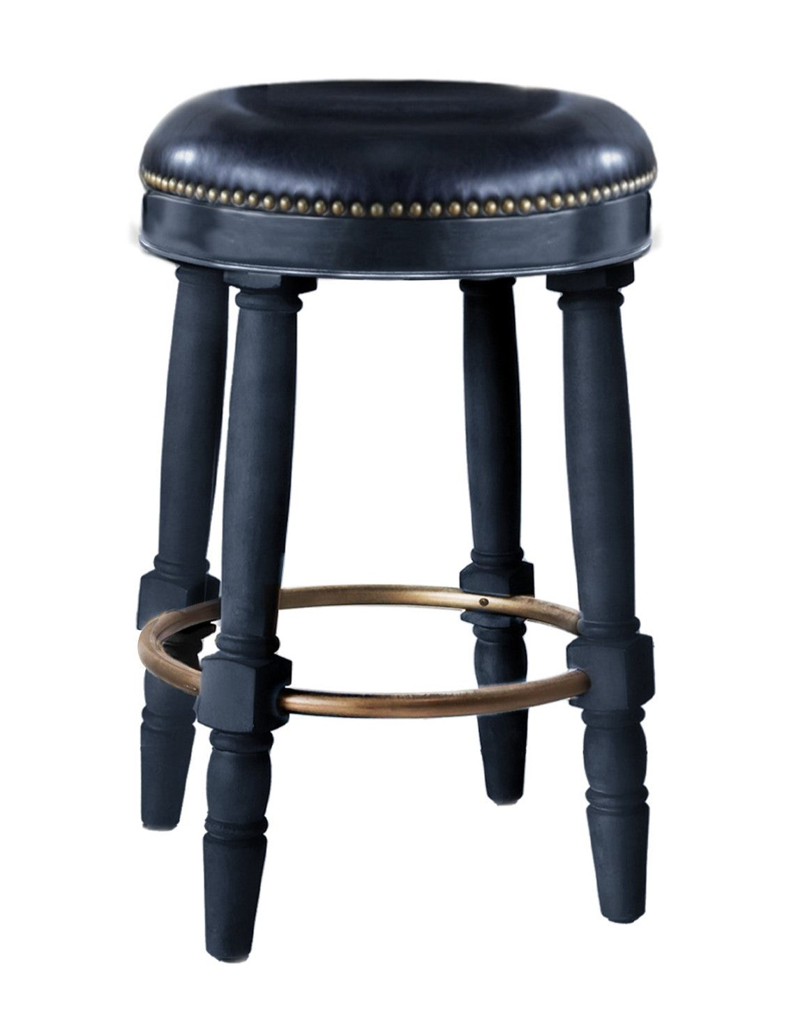 Bar Stools Set Of 2 Dark Blue Color, 360 Degree Swivel, Accent Wooden Swivel Seat Counter Height Bar Stool, Leather Upholstered Design, Barstool Perfect For Dining And Living Room Height 26" Cushion