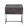 Grey Oak And Chrome Storage End Table Oak Silver Gray Primary Living Space Modern Oak Drawers Rectangular Wood Metal Sled