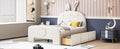 Full Size Velvet Platform Bed With Rabbit Shaped Headboard, With Drawers, With Bed End Storage Pocket, Beige Full Beige Plywood