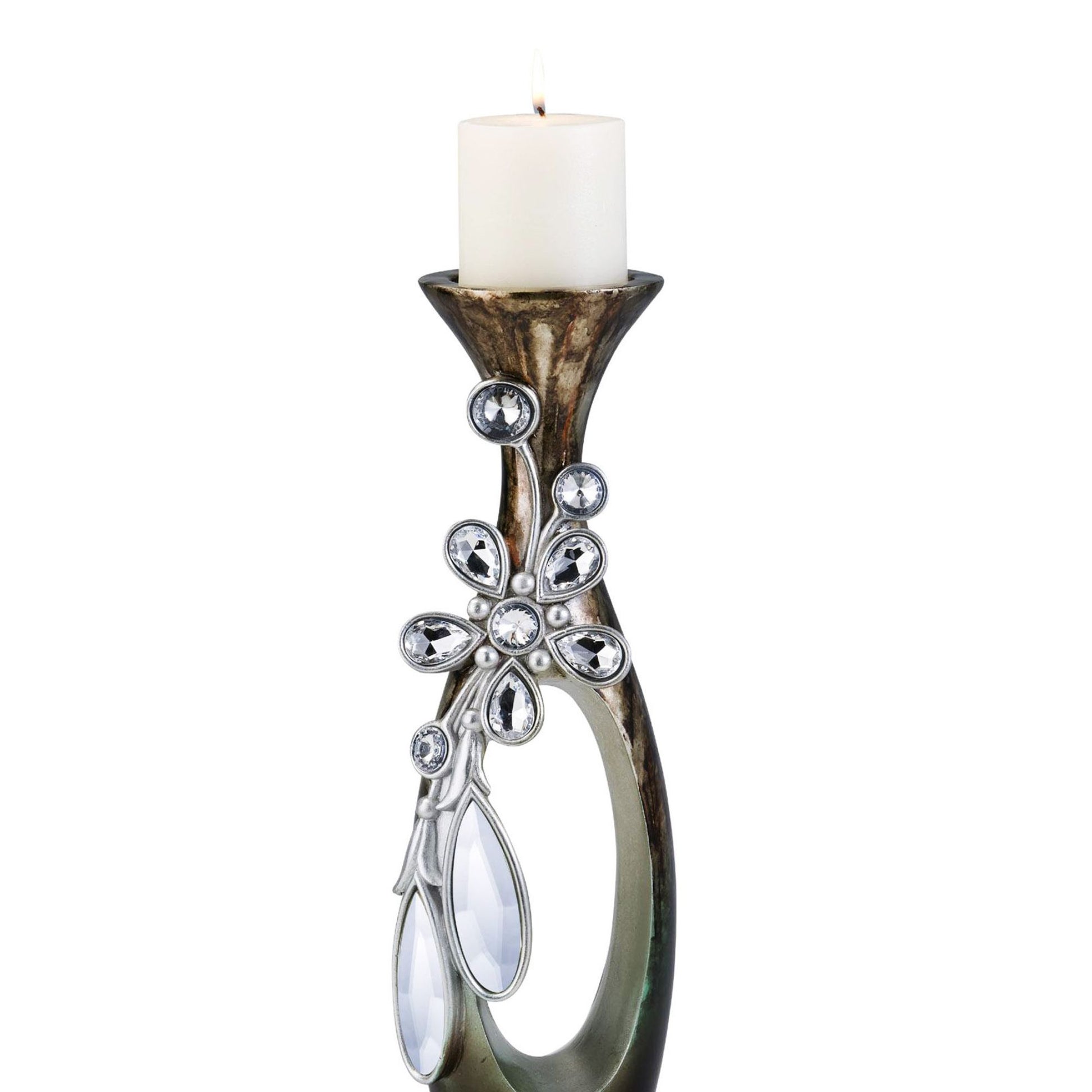 20" Tall Polyresin "Balleria" Candleholder, Crystal And Glass Accent Multicolor Polyresin