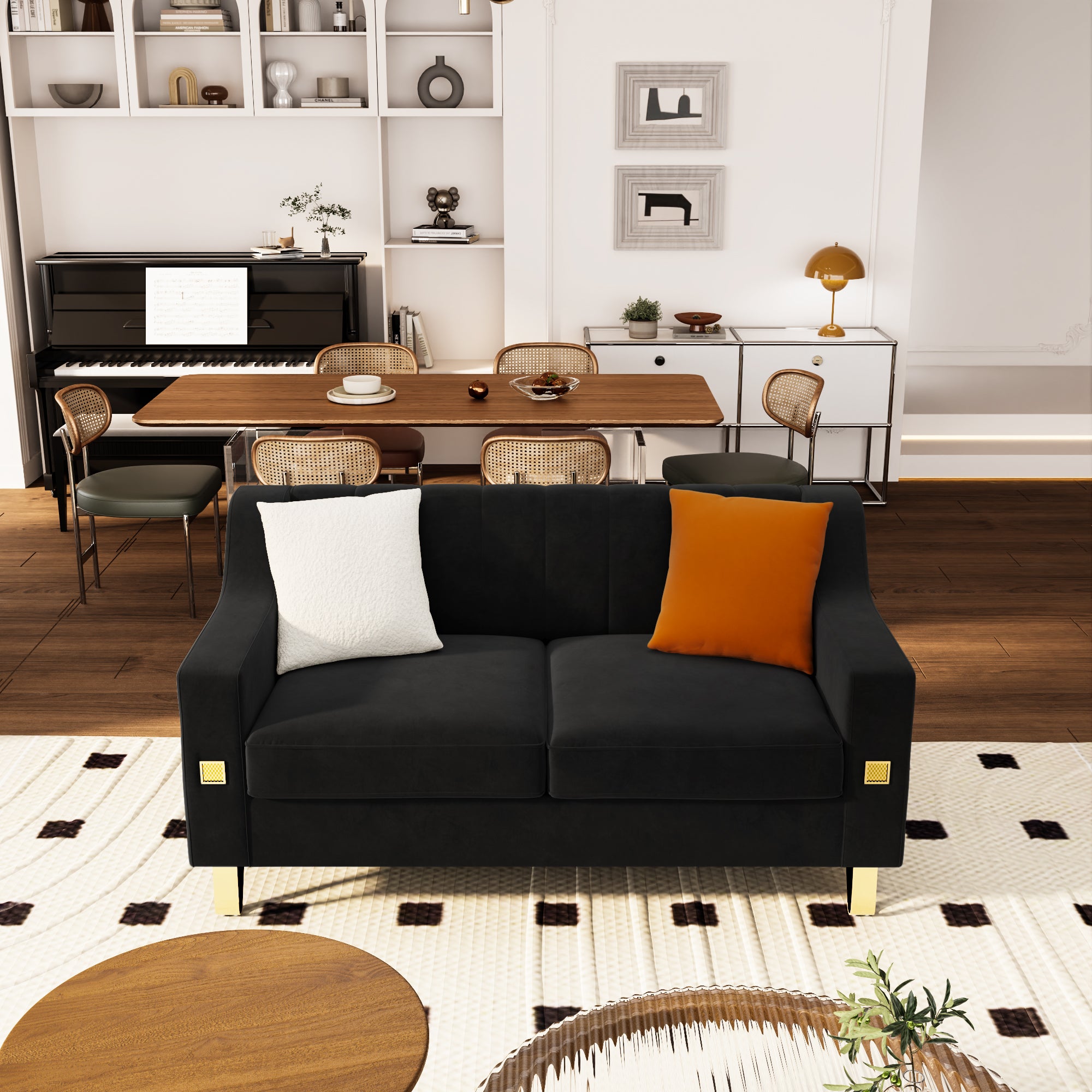 Fx P85 2S Bk 2 Seats Sofa Black Velvet 2 Seat