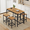 5 Piece Compact Bar Table Set With Table And Stools Modern Industrial Design, Space Saving Furniture For Dining Room And Breakfast Nook Brown Brown Mdf Steel