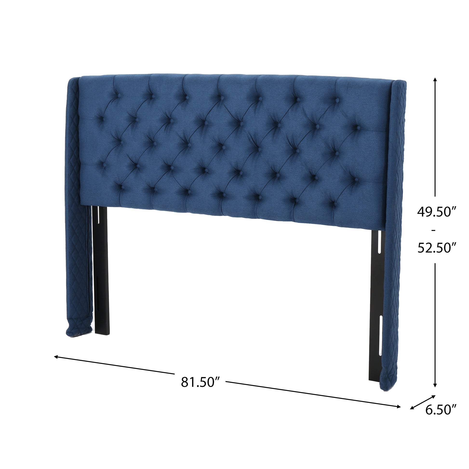 Upholstered Wingback Headboard, Button Tufted Upholstery, Sturdy Structure, King Size, Dark Navy Dark Navy Fabric
