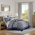 12 Piece Comforter Set With Cotton Bed Sheets Navy Queen Queen Navy Polyester