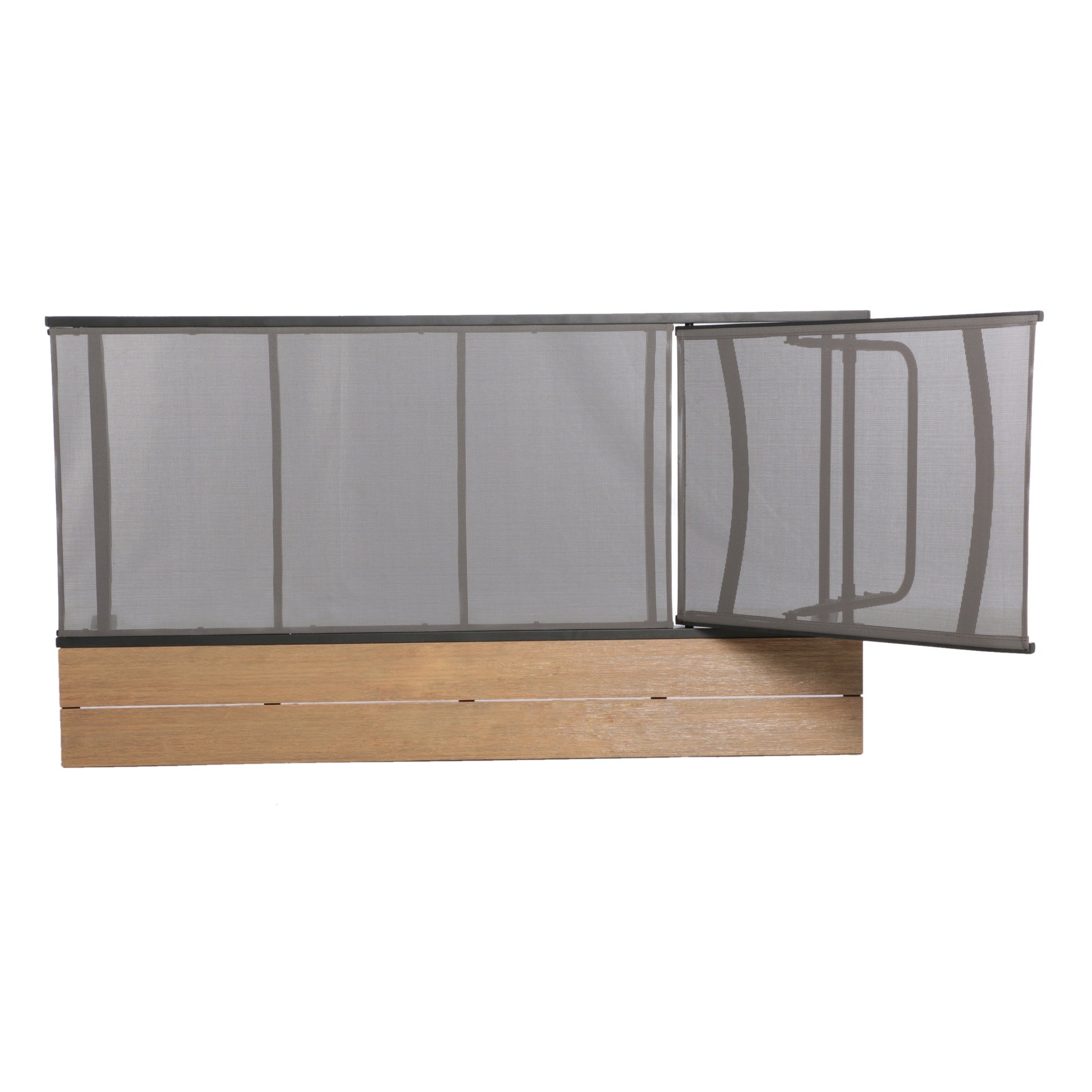 Waterloo Chaise Lounge With Attached Wood Side Table Grey Black Nylon Mesh