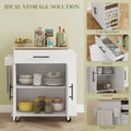 Homcom Kitchen Island With Storage, Rolling Kitchen Cart With Ac Outlets And Usb Ports, Microwave Stand With Towel And Spice Rack, White White Mdf