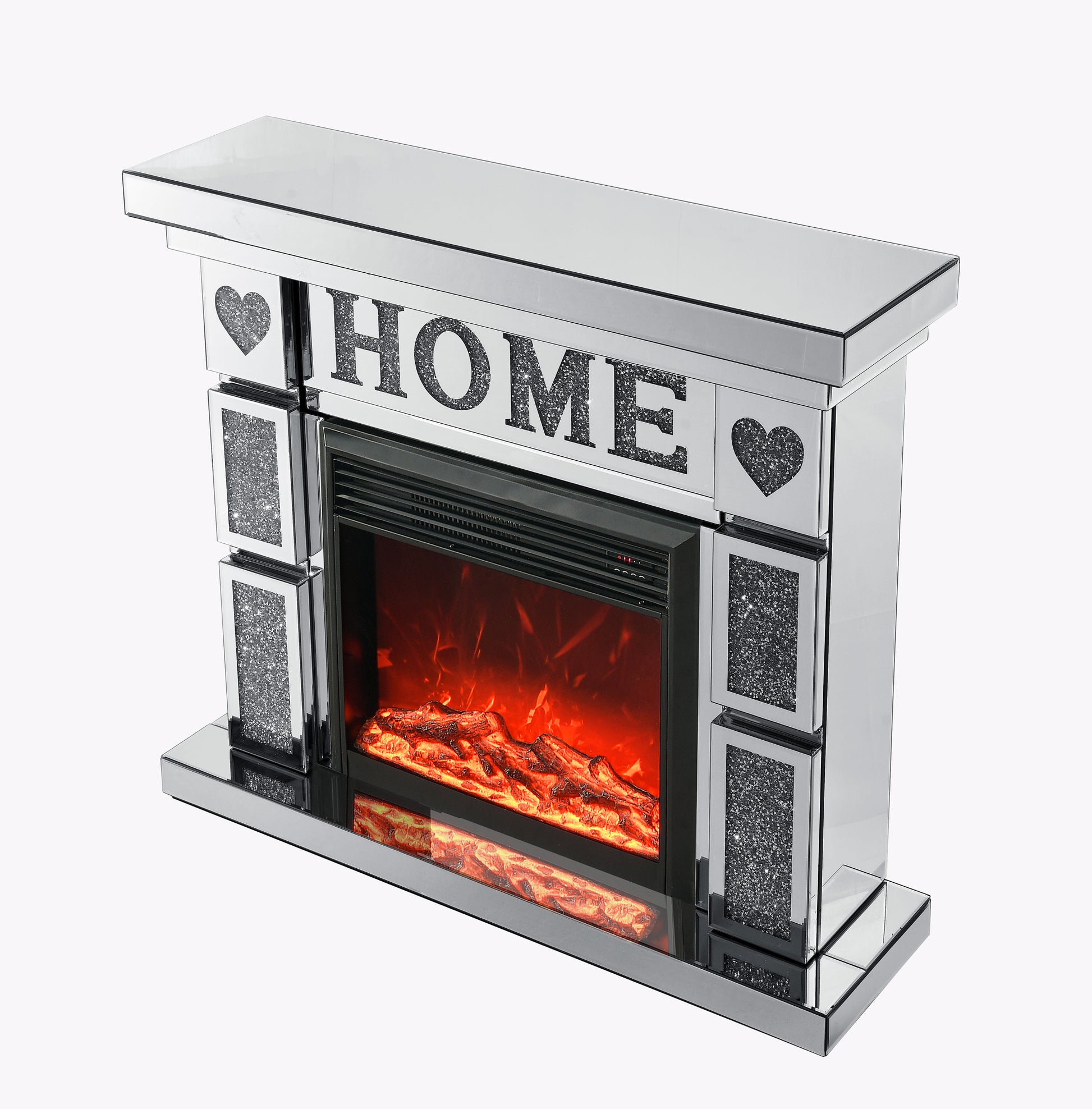 W 46" X D 12.6 X H 41 " Acrylic Diamond Mirror Fireplace Cabinet, Tv Fireplace Cabinet Powder Coated Electric Bedroom Yes Freestanding Electric 41 50 Yes Silver 400 Natural Vent American Design Acrylic Mdf Glass