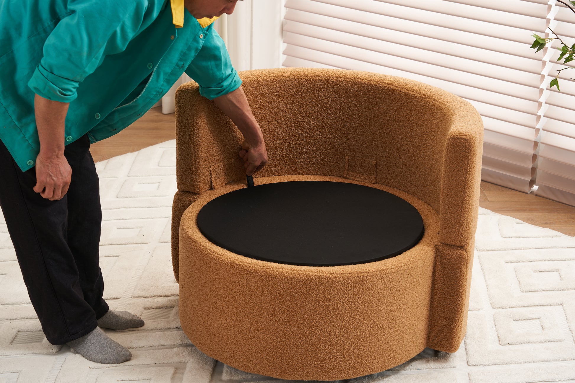 029 Teddy Fabric Swivel And Storage Chair With Back Cushion For Living Room,Khaki Khaki Primary Living Space Modern Foam Teddy