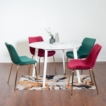 Aufurr Contemporary 5 Piece Dining Set, White Round Dining Table With 4 Chairs Wood White Seats 4 White Wood Fixed Table Rubberwood Round 4 Leg Round Dining Table With Chair Mdf