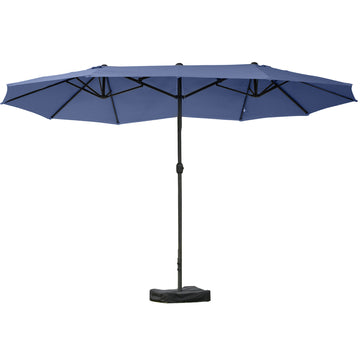Outsunny Patio Umbrella 15' Steel Rectangular Outdoor Double Sided Market With Base, Sun Protection & Easy Crank For Deck Pool Patio, Dark Blue Blue Steel
