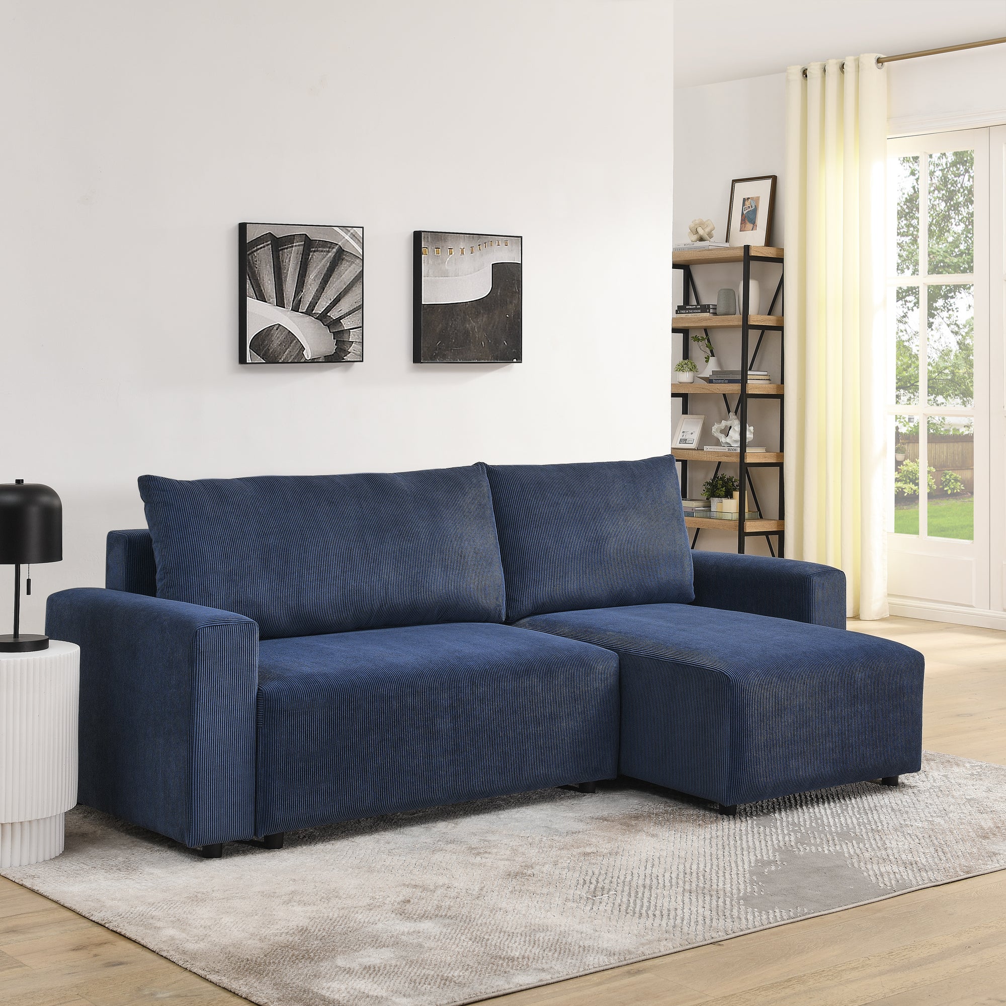 Modular Corduroy Upholstered 3 Seater Sofa Bed With Storage For Home Apartment Office Living Room, Free Combination, L Shapedblue Blue Wood Primary Living Space Medium Soft Pillow Back Eucalyptus Square Arms Foam Corduroy 3 Seat