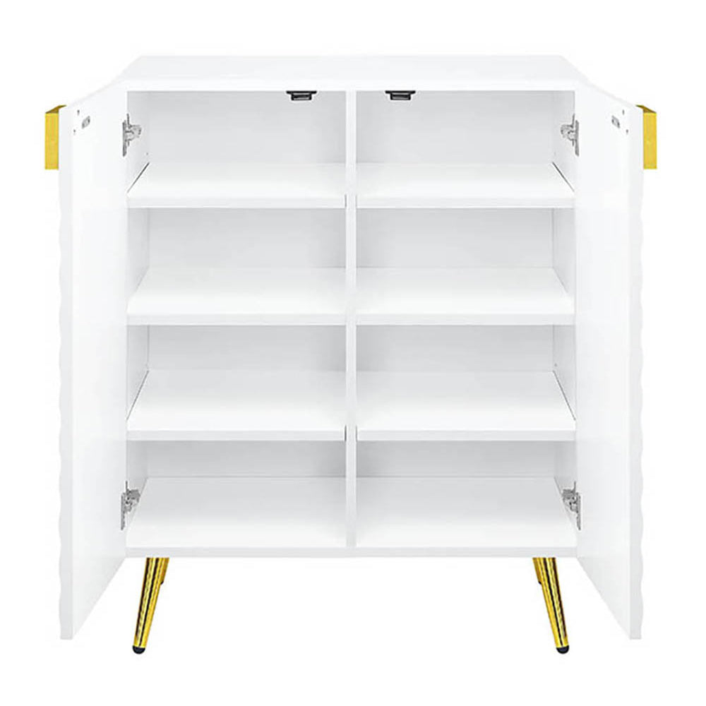White High Gloss And Gold Console Table With Shelf White Primary Living Space Mid Century Modern Hutch Rectangular Wood Metal
