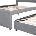 Full Size Upholstered Platform Bed With Pull Out Twin Size Trundle And 3 Drawers, Gray Full Gray Upholstered