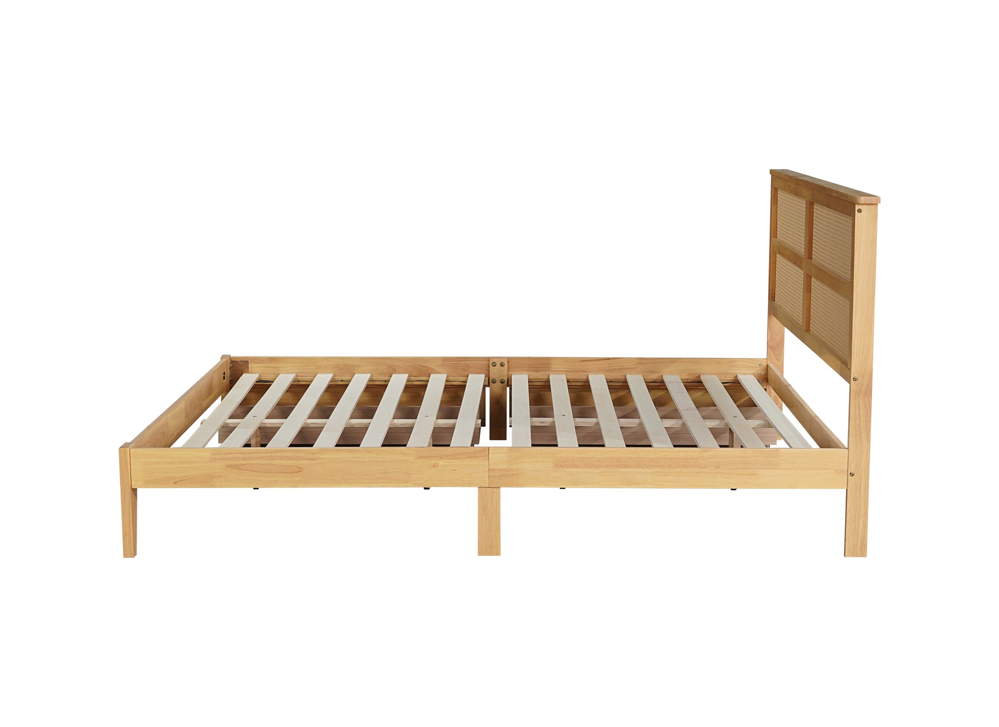 King Size Bed With Rattan Headboard, Two Storage Drawers, Rubber Wood Bed With Enhanced Support Salts And Feet,White Oak King White Oak Rubber Wood
