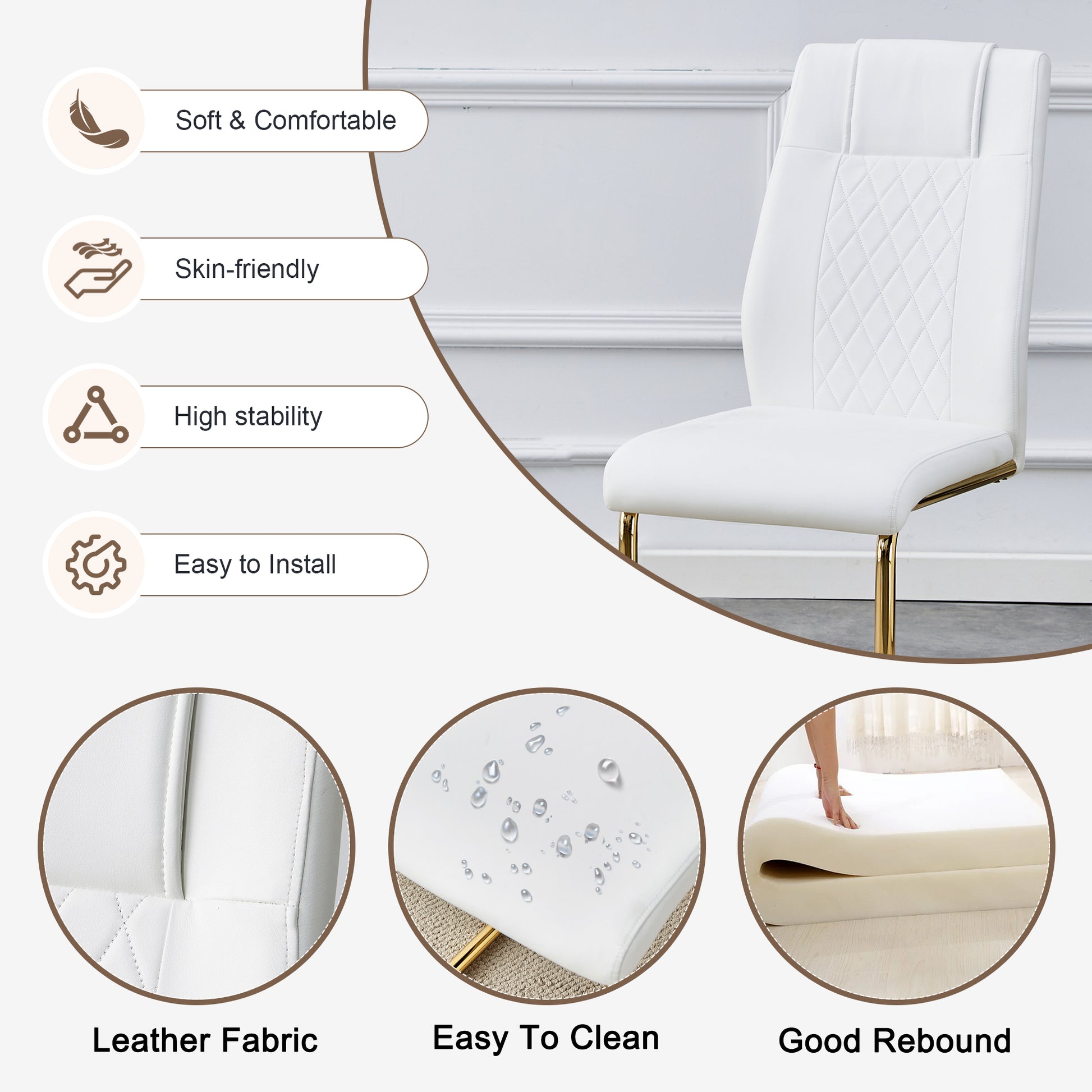 Table And Chair Set.The Table Has A Glass Tabletop With Imitation Marble Pattern Stickers And Stainless Steel Golden Table Legs. Paried With Comfortable Chairs With Pu Seats And Metal Legs. Gold Black Seats 8 Glass Metal