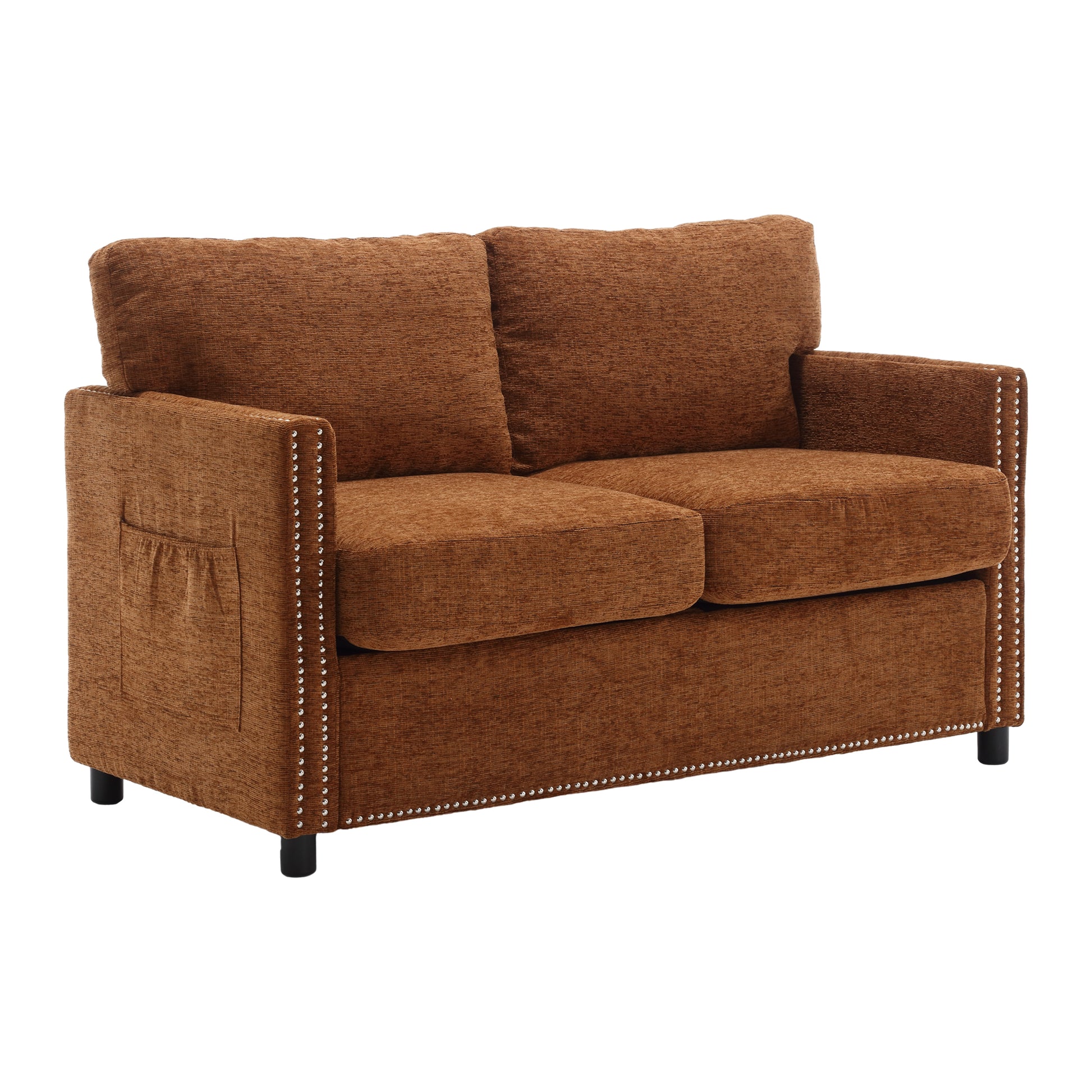 United Modern Chenille Fabric Loveseat, 2 Seat Upholstered Loveseat Sofa Modern Couch Brown Chenille 2 Seat