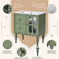 Retro Style 30'' Bathroom Vanity With Resin Sink Combo, Freestanding Single Vanity With 2 Drawers, Solid Wood Frame Bathroom Storage Cabinet, Green Green Bathroom Retro Solid Wood Mdf Resin