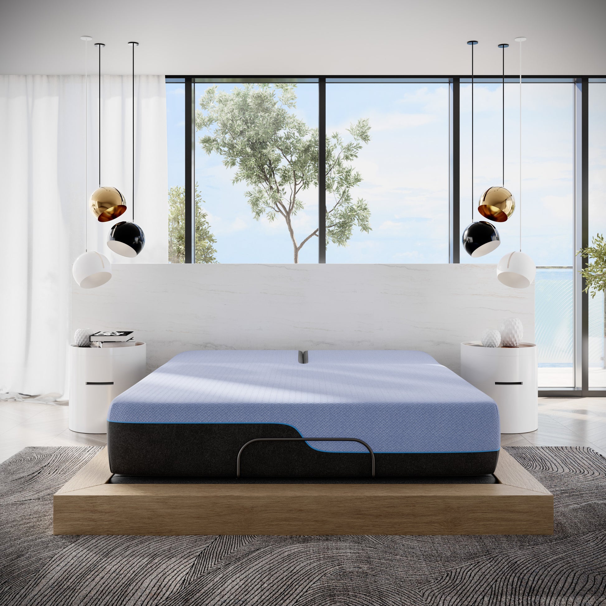 12 Inch Refresh Flex Head Hybrid Cooling Fast Responding Latex Foam And Coil Mattress, Queen Size Blue Bedroom Foam Spring Queen