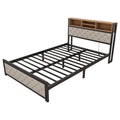 Metal Full Size Platform Bed With 4 Drawers, Upholstered Headboard And Footboard, Sockets And Usb Ports, Beige Full Beige Black Fabric Metal