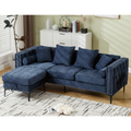 Arrived L Shaped Sectional Sofaconvertible Storage Ottoman,Chenille ,Square Arm, Modern Tufted Couch ,3 Seater, And Nailhead,Blue Blue Polyester Wood Primary Living Space Medium Soft Tufted Back Modern Square Arms Metal & Wood 4 Seat