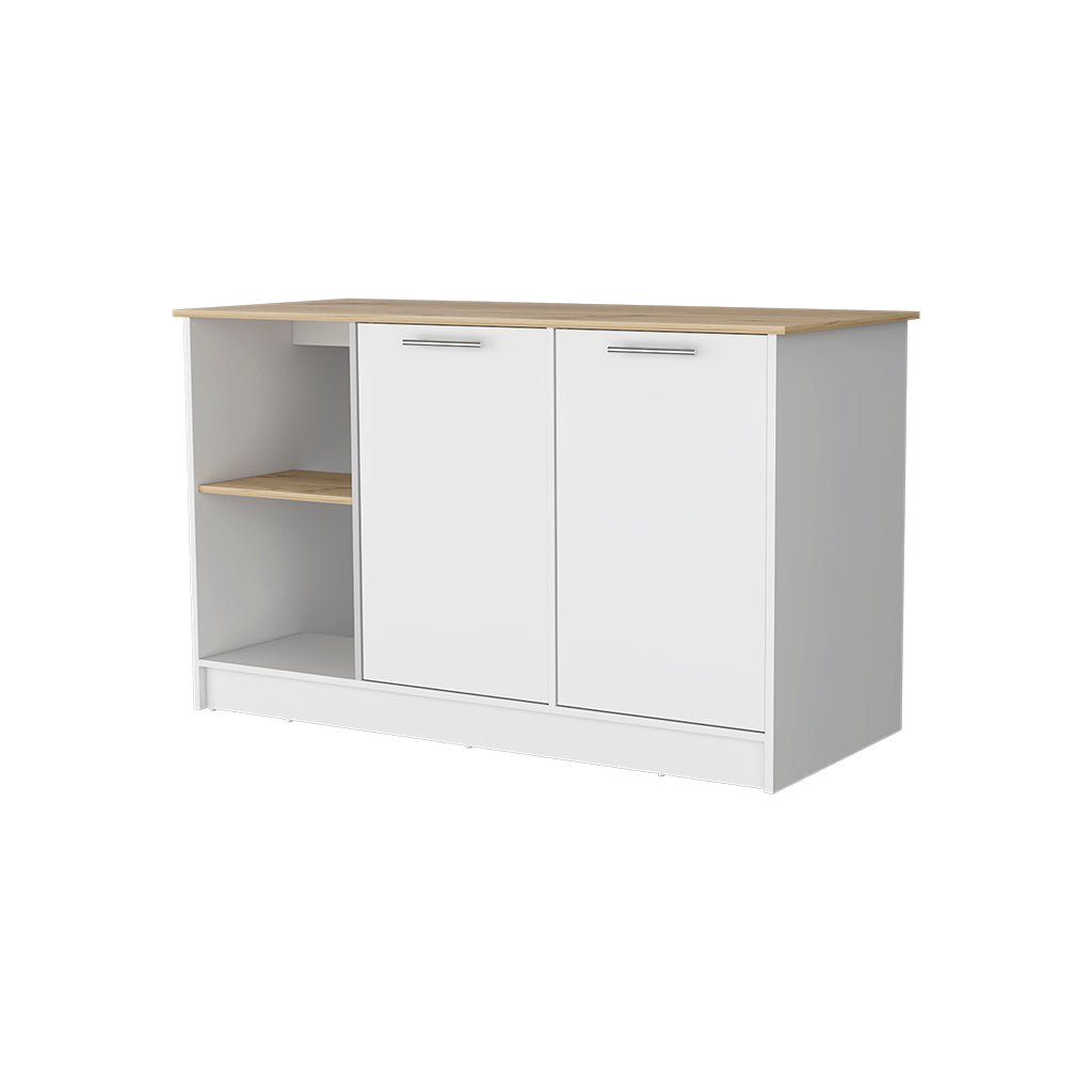 Mercury Kitchen Island With Spacious Countertop, Double Door Cabinets, And 2 Open Storage Shelves Multi Kitchen Modern Rectangular Stationary Kitchen Islands Melamine Particle Board Large 56 In