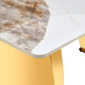 Table And Chair Set, Rock Plate Table Top, Gold Metal Table Legs, Stable And Beautiful, Suitable For Most Home Styles. Modern Simple Dining Table, Comfortable Seating. White Gold Seats 4 Sintered Stone