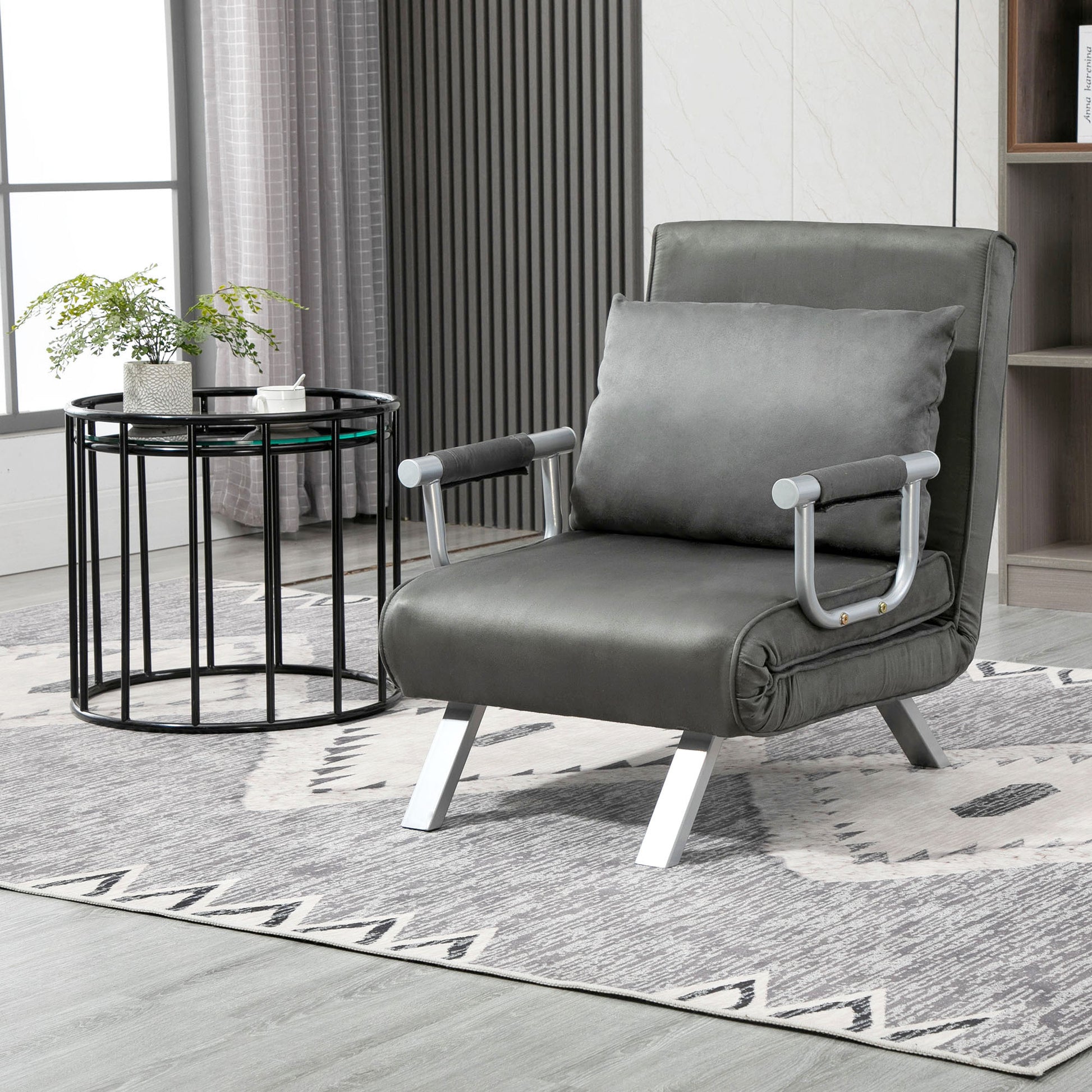 Homcom Single Person Folding 5 Position Convertible Sofa Bed Sleeper Chair Chaise Lounge Couch W Pillow & Steel Frame, Dark Grey Dark Grey Fabric