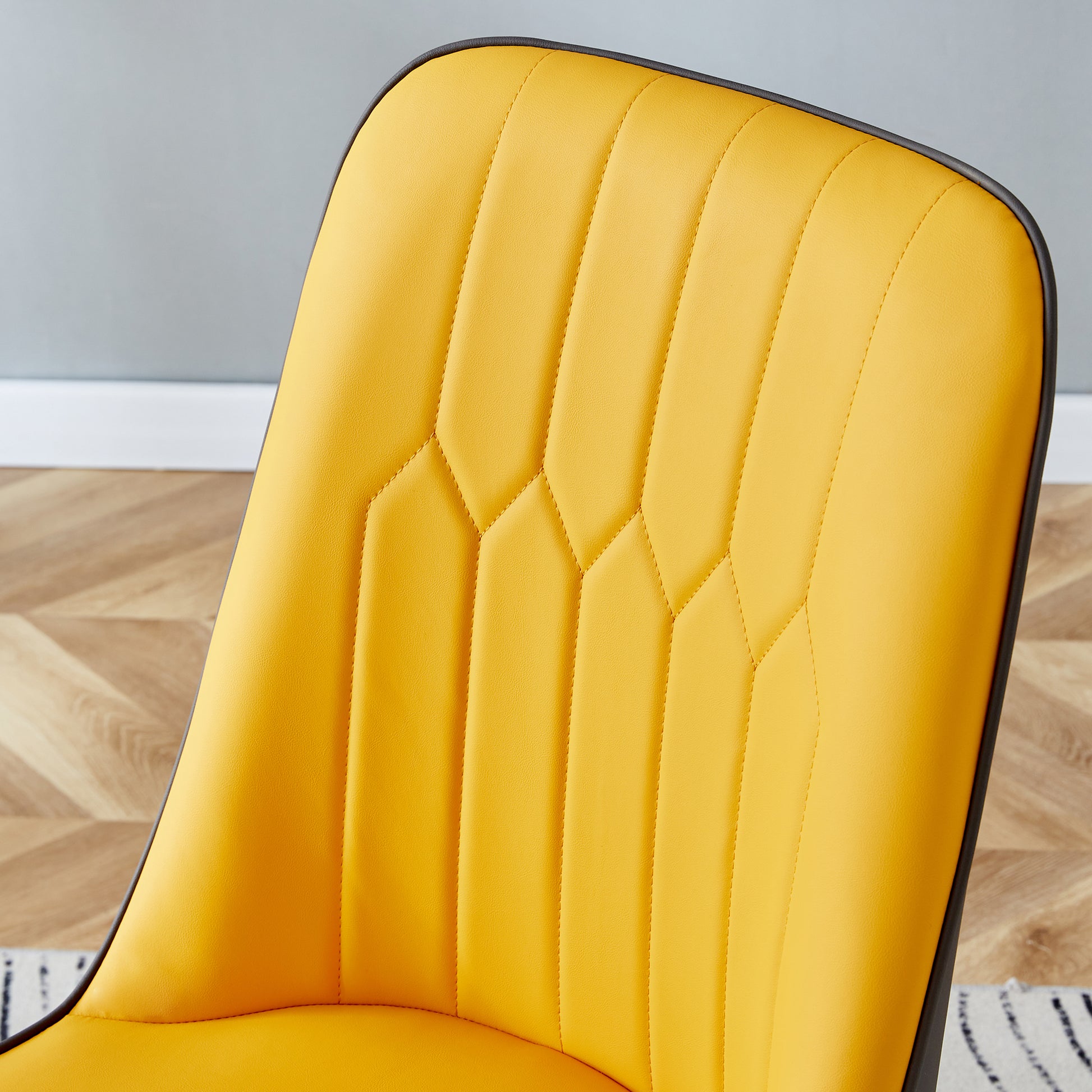 Table And Chair Set.This Modern Dining Table With Mdf Marbled Design Gives You A Luxurious And Elegant Feel.Paired With Multiple Chairs With Pu Artificial Leather Backrest Cushions And Black Legs. Yellow Black Seats 4 Mdf