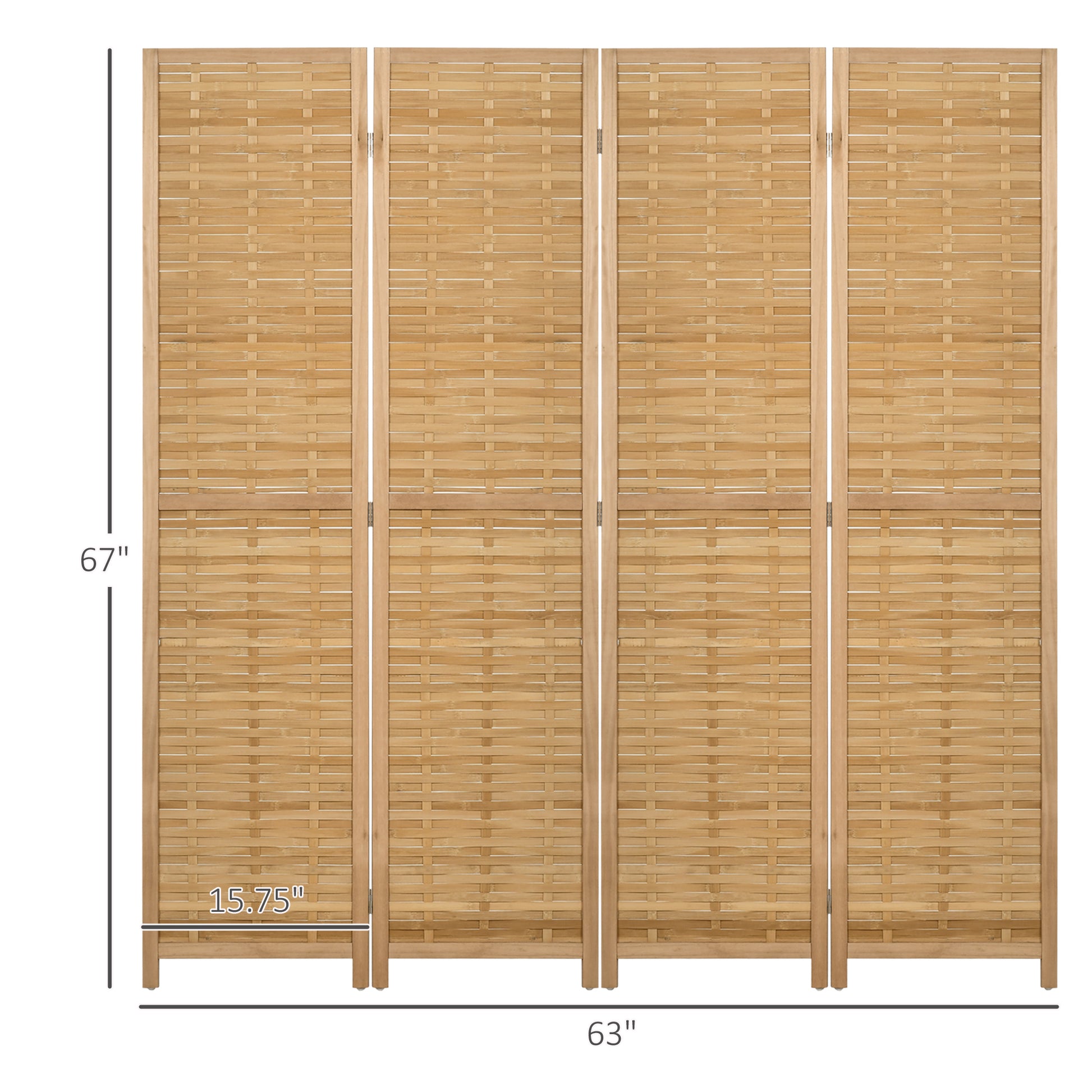 Homcom 4 Panel Room Divider, 5.5' Tall Bamboo Portable Folding Privacy Screens, Hand Woven Double Side Partition Wall Dividers For Home Office, Natural Natural Wood Bamboo