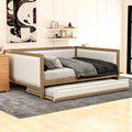 Full Size Upholstered Daybed With Trundle And Decoration, Wood Color Box Spring Not Required Full Wood Wood Daybeds Linen Upholstered