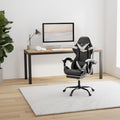 Gaming Chair With Footrest, Big And Tall Gamer Chair, Racing Style Adjustable Swivel Office Chair, Ergonomic Video Game Chairs With Headrest And Lumbar Support White Black Faux Leather