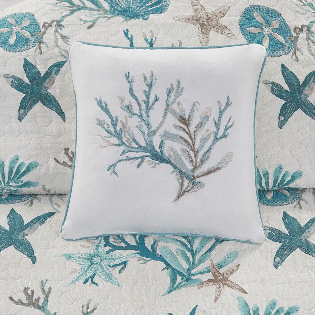 6 Piece Cotton Sateen Quilt Set With Throw Pillows Aqua King Cal King King Aqua Cotton