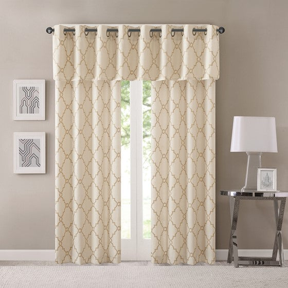 Fretwork Print Grommet Top Window Valance Beige Gold 50X18" Beige Gold Polyester