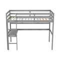 Twin Size Loft Bed With Desk And Shelves, Safety Guardrail And Ladder,Grey Twin Grey Pine