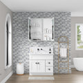 36'' W X 36'' H Bathroom Mirror Medicine Cabinet Wooden Door Medicine Cabinets For Bathroom, Wall Mounted Recessed Or Surface, Bathroom Mirror With Storage White Engineered Wood