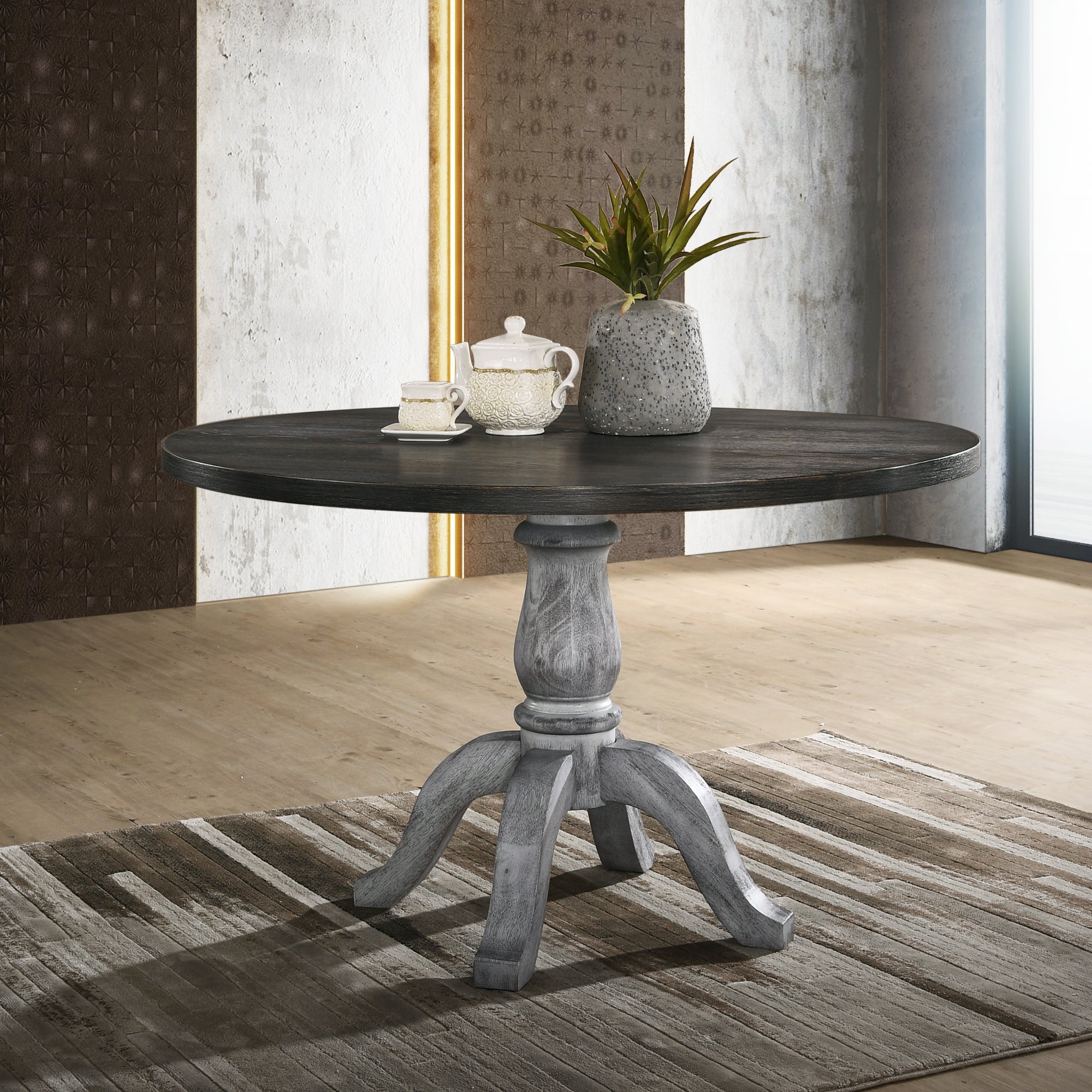 Iris Round Pedestal Wood Dining Table Multicolor Seats 4 Dining Room Farmhouse Rubberwood Round Solid Wood Mdf Rubber Wood Pedestal