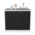 Freestanding Sink, Double Door Cabinet, Two Shelves, White Black Multicolor Solid Wood Mdf Engineered Wood