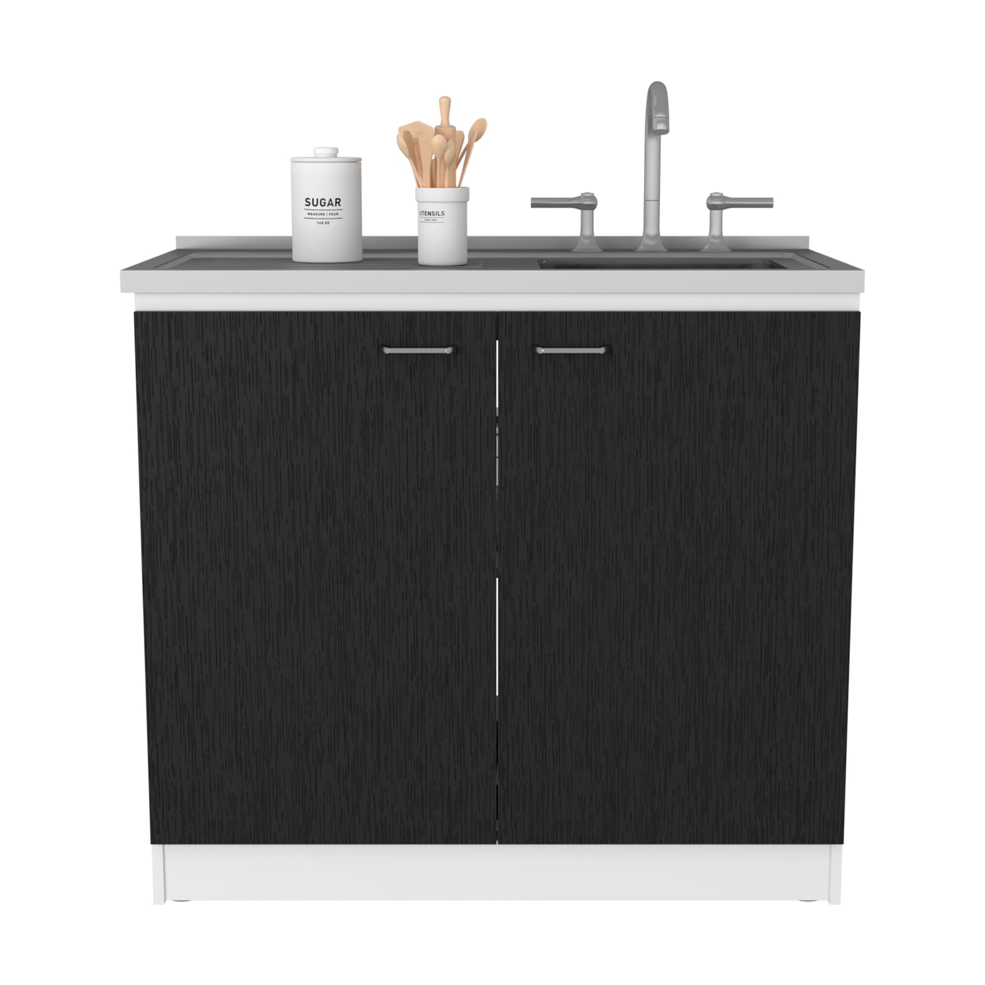 Freestanding Sink, Double Door Cabinet, Two Shelves, White Black Multicolor Solid Wood Mdf Engineered Wood