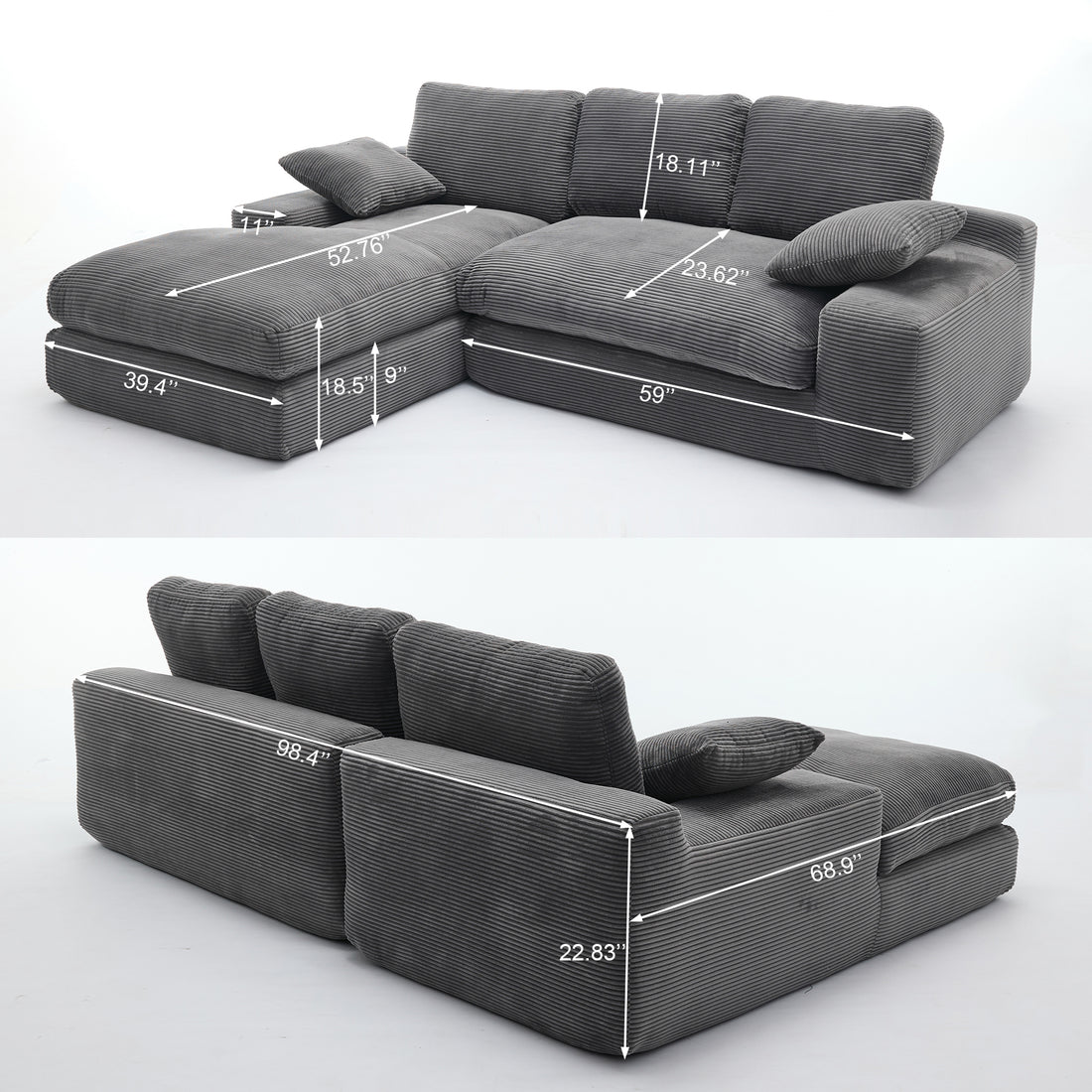 99*69" Modular Sectional Living Room Sofa Set, Modern Minimalist Style Couch, Upholstered Sleeper Sofa For Living Room, Bedroom, 2 Pc Free Combination, Installation Free Sofa, L Shape, Grey Grey Primary Living Space Soft Minimalist,Modern Foam Spring 4