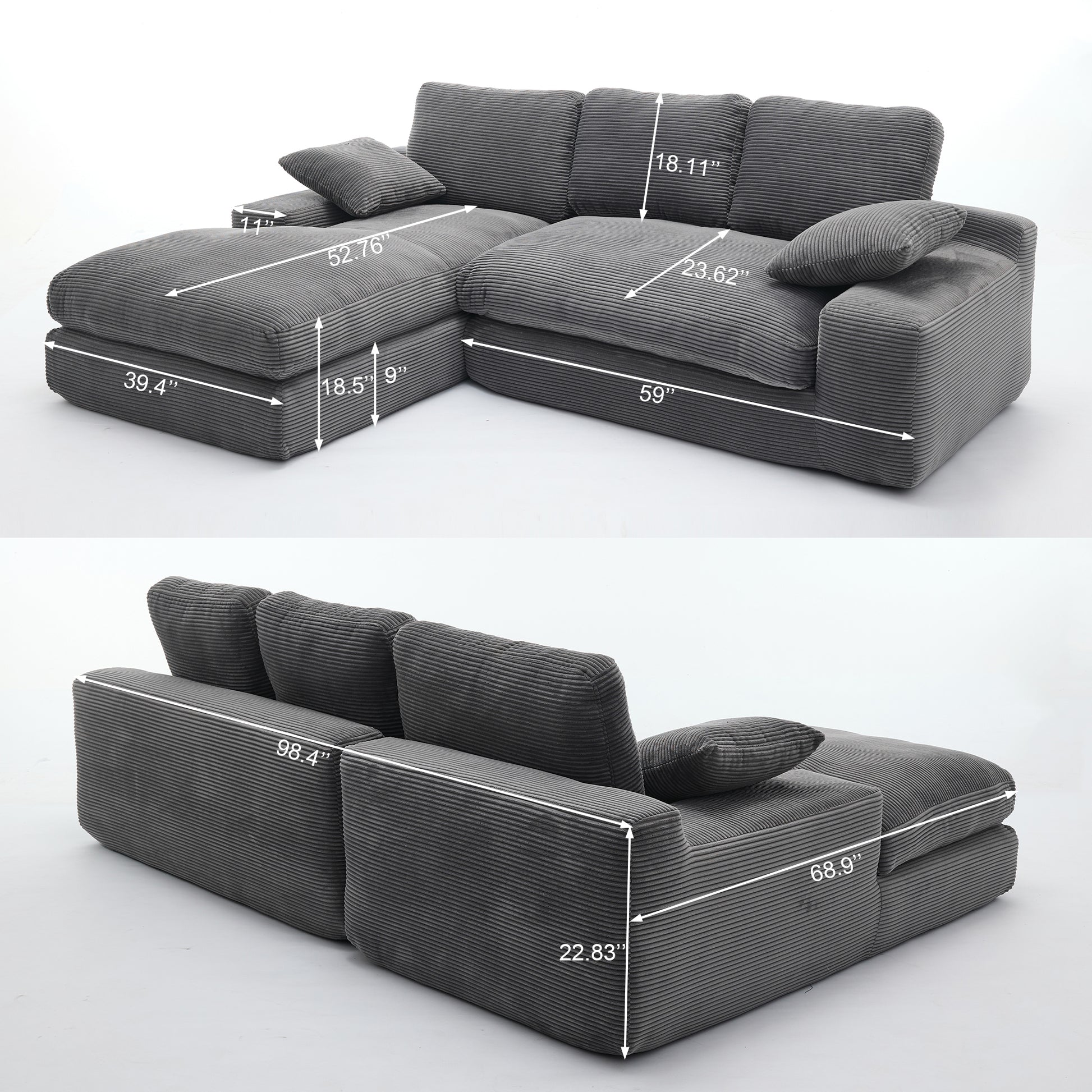 99*69" Modular Sectional Living Room Sofa Set, Modern Minimalist Style Couch, Upholstered Sleeper Sofa For Living Room, Bedroom, 2 Pc Free Combination, Installation Free Sofa, L Shape, Grey Grey Primary Living Space Soft Minimalist,Modern Foam Spring 4