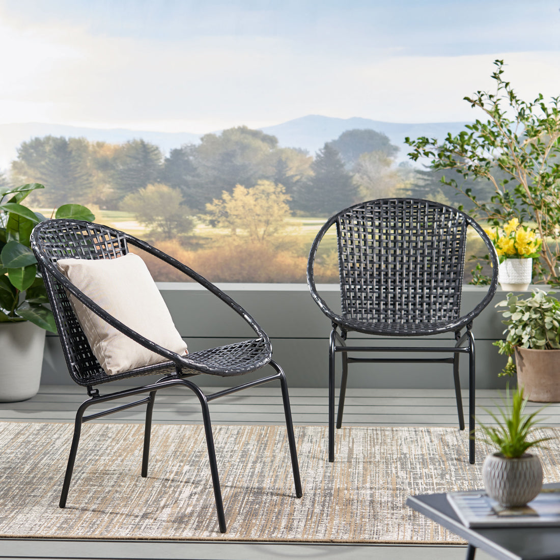 Java Chair Set Of 2 Black Pe Rattan Iron