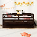 Low Loft Bed Twin Size With Full Safety Fence, Climbing Ladder, Storage Drawers And Trundle Espresso Solid Wood Bed Espresso Solid Wood