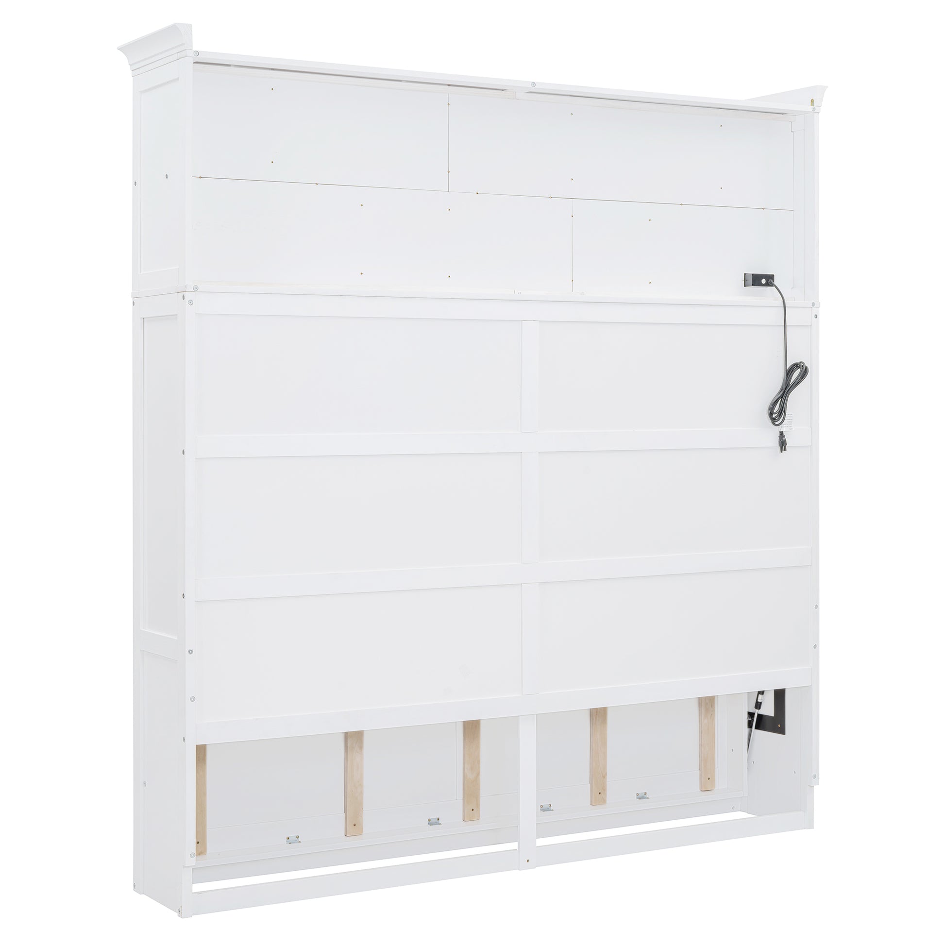 Queen Size Murphy Bed Wall Bed With Top Shelves & Usb,White Queen White Plywood